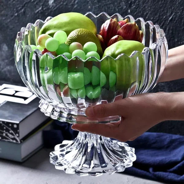 Crystal Cut Glass Fruit Bowl with Base